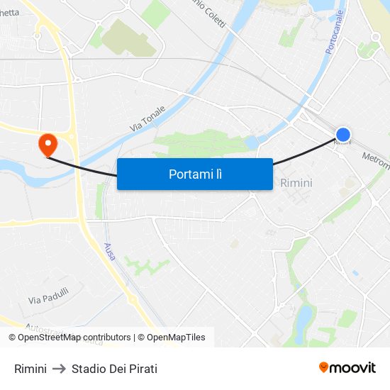 Rimini to Stadio Dei Pirati map