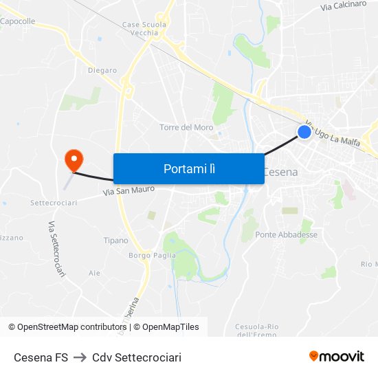 Cesena FS to Cdv Settecrociari map