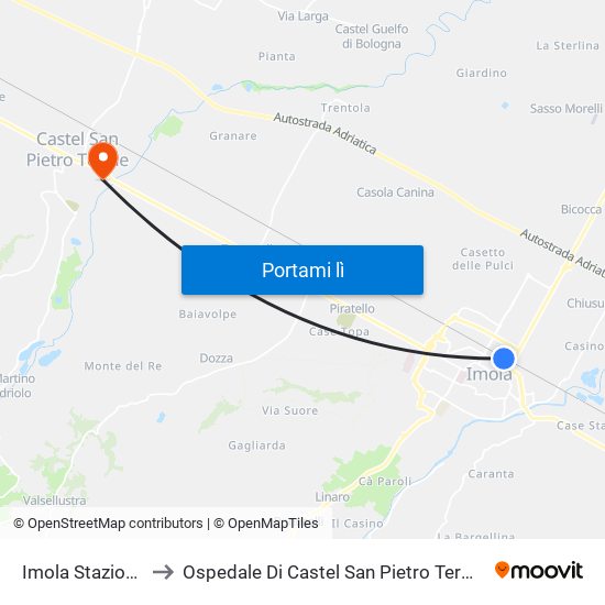 Imola Stazione to Ospedale Di Castel San Pietro Terme map