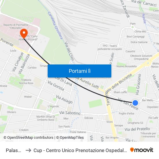 Palasport to Cup - Centro Unico Prenotazione Ospedale Maggiore map