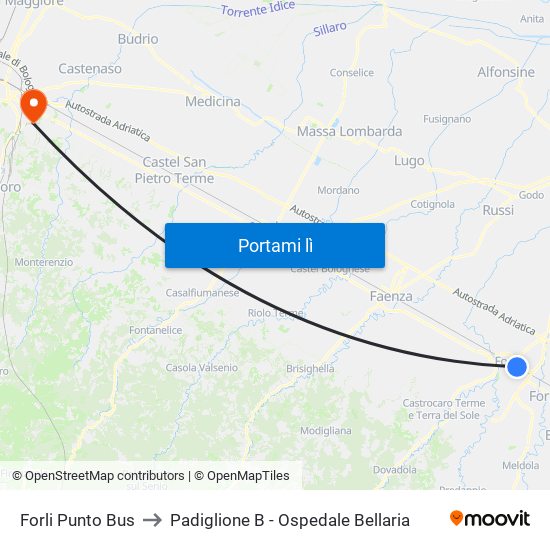 Forli Punto Bus to Padiglione B - Ospedale Bellaria map
