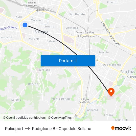 Palasport to Padiglione B - Ospedale Bellaria map