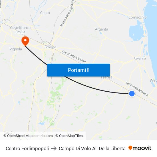Centro Forlimpopoli to Campo Di Volo Ali Della Libertà map