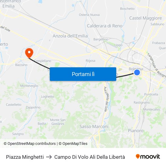 Piazza Minghetti to Campo Di Volo Ali Della Libertà map