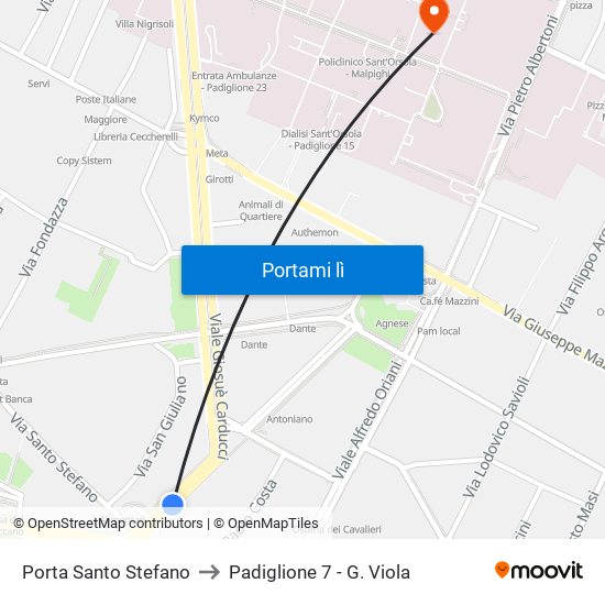 Porta Santo Stefano to Padiglione 7 - G. Viola map