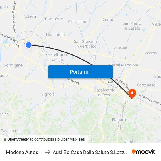 Modena  Autostazione to Ausl Bo Casa Della Salute S.Lazzaro Di Savena map