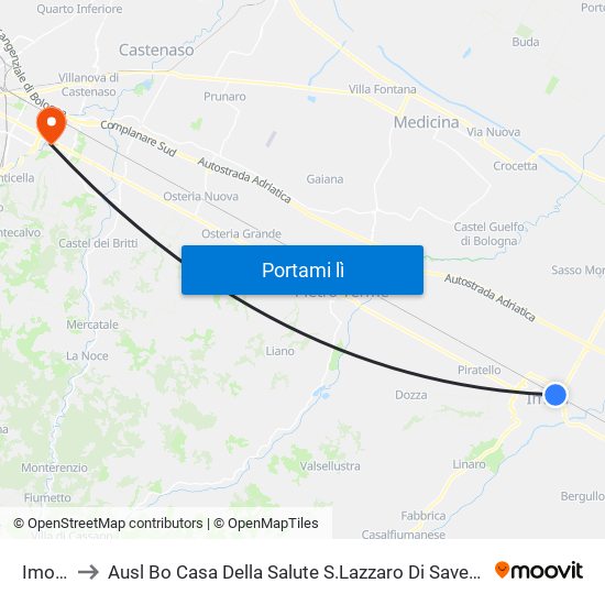 Imola to Ausl Bo Casa Della Salute S.Lazzaro Di Savena map