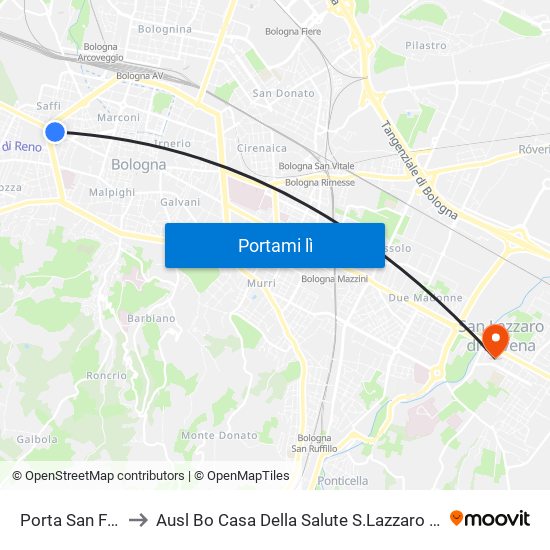 Porta San Felice to Ausl Bo Casa Della Salute S.Lazzaro Di Savena map
