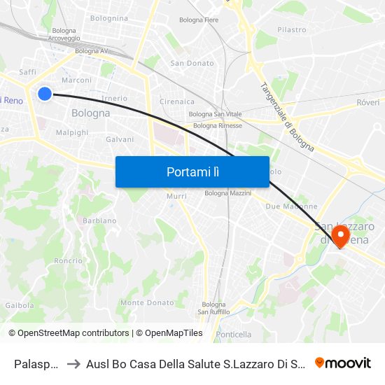 Palasport to Ausl Bo Casa Della Salute S.Lazzaro Di Savena map