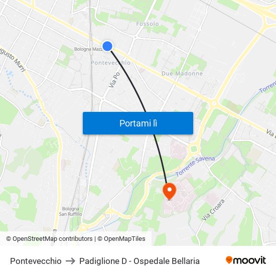 Pontevecchio to Padiglione D - Ospedale Bellaria map