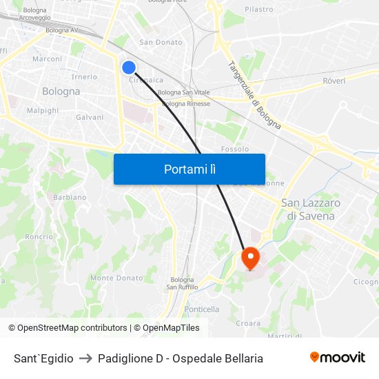Sant`Egidio to Padiglione D - Ospedale Bellaria map