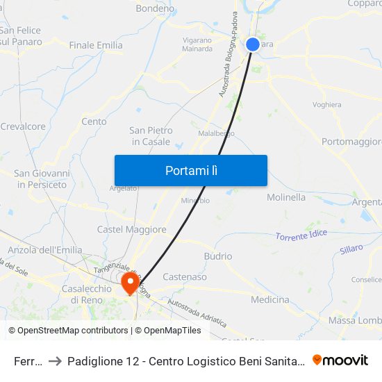 Ferrara to Padiglione 12 - Centro Logistico Beni Sanitari Ed Economali map