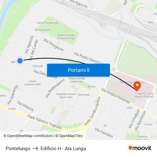 Pontelungo to Edificio H - Ala Lunga map