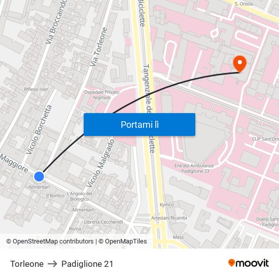 Torleone to Padiglione 21 map