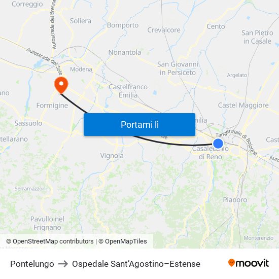 Pontelungo to Ospedale Sant’Agostino–Estense map