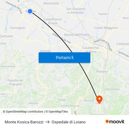 Monte Kosica Barozzi to Ospedale di Loiano map