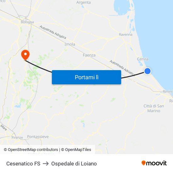 Cesenatico FS to Ospedale di Loiano map