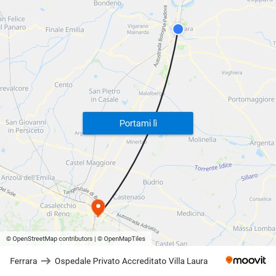 Ferrara to Ospedale Privato Accreditato Villa Laura map