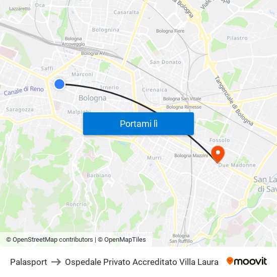 Palasport to Ospedale Privato Accreditato Villa Laura map