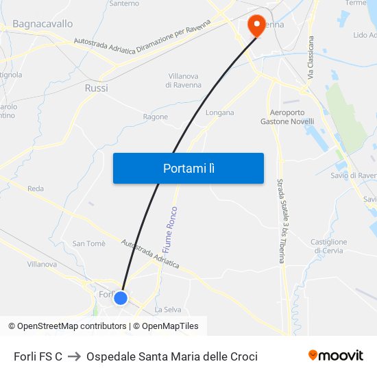 Forli FS C to Ospedale Santa Maria delle Croci map