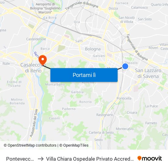 Pontevecchio to Villa Chiara Ospedale Privato Accreditato map
