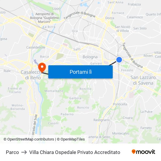 Parco to Villa Chiara Ospedale Privato Accreditato map