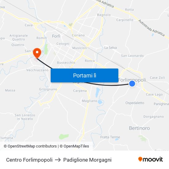 Centro Forlimpopoli to Padiglione Morgagni map