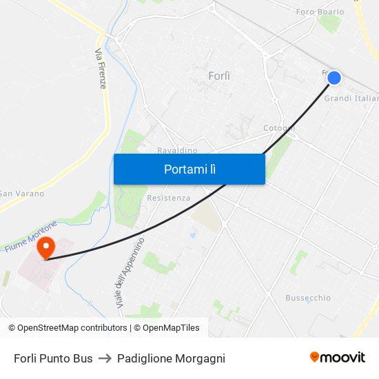 Forli Punto Bus to Padiglione Morgagni map