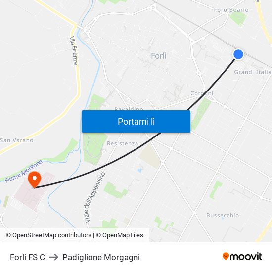 Forli FS C to Padiglione Morgagni map