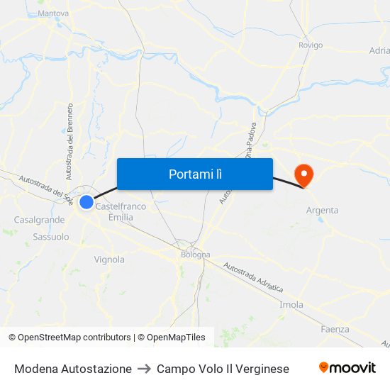 Modena Autostazione to Campo Volo Il Verginese map