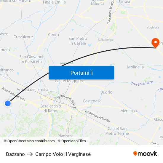 Bazzano to Campo Volo Il Verginese map