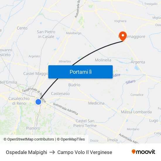 Ospedale Malpighi to Campo Volo Il Verginese map
