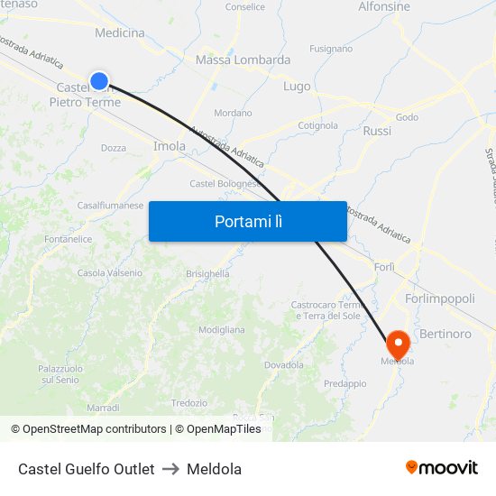 Castel Guelfo Outlet to Meldola map