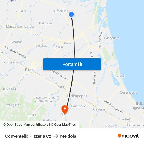 Conventello Pizzeria Cz to Meldola map
