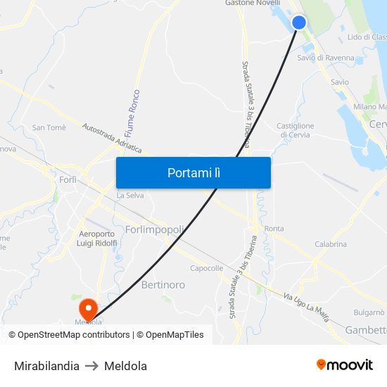 Mirabilandia to Meldola map