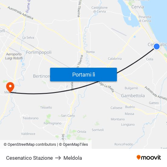 Cesenatico Stazione to Meldola map