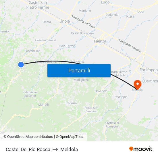 Castel Del Rio Rocca to Meldola map