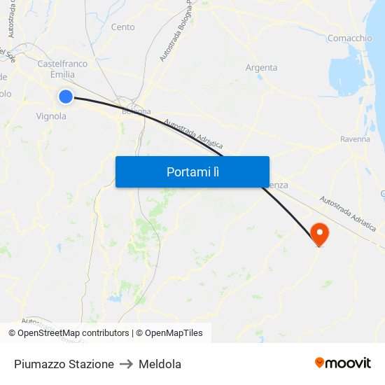 Piumazzo Stazione to Meldola map