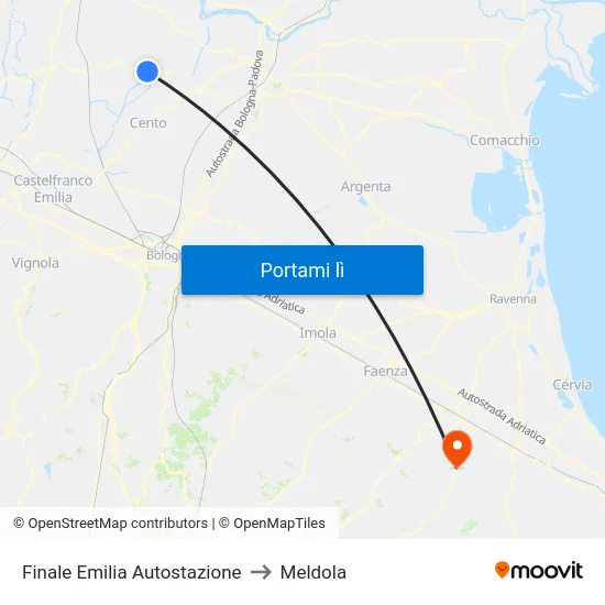 Finale Emilia Autostazione to Meldola map