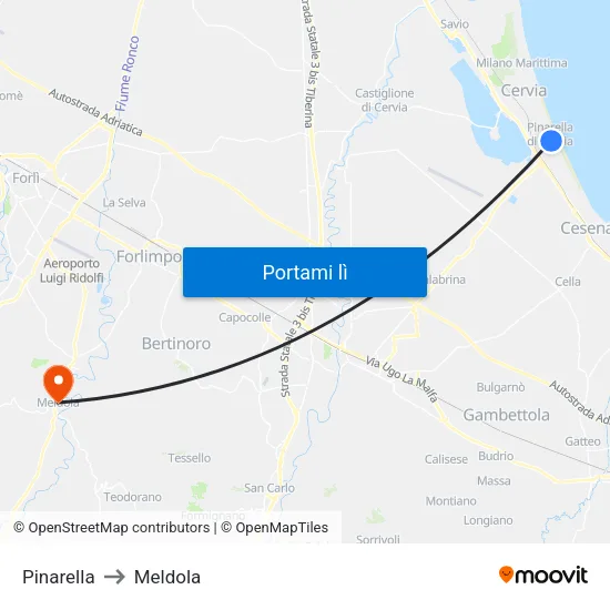 Pinarella to Meldola map