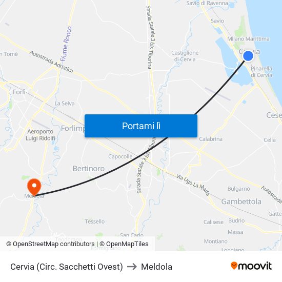 Cervia (Circ. Sacchetti Ovest) to Meldola map