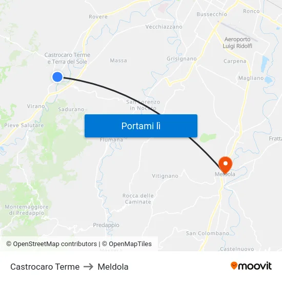 Castrocaro Terme to Meldola map