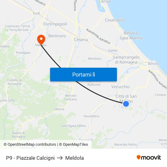 P9 - Piazzale Calcigni to Meldola map