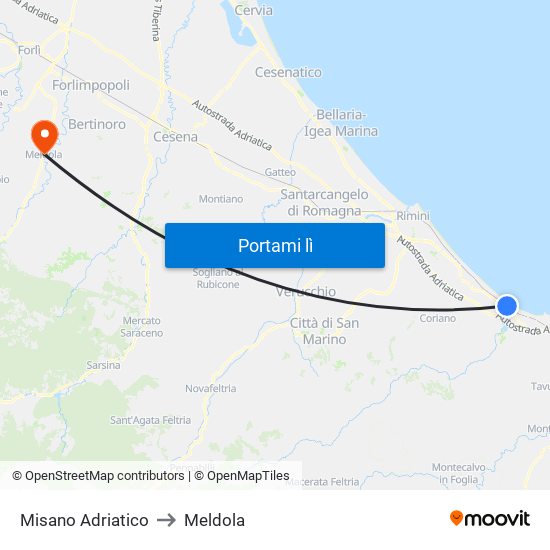 Misano Adriatico to Meldola map