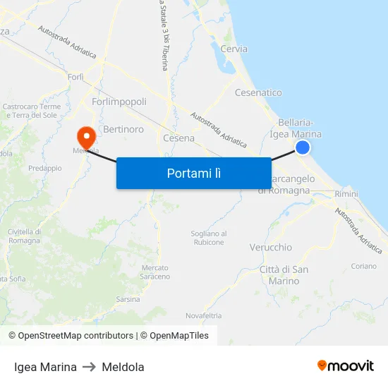 Igea Marina to Meldola map