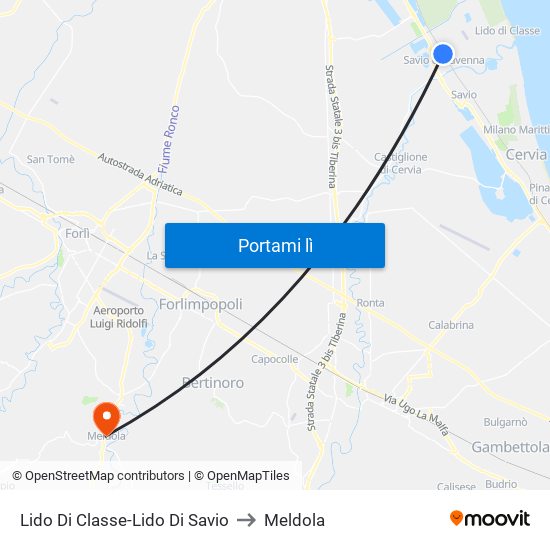 Lido Di Classe-Lido Di Savio to Meldola map