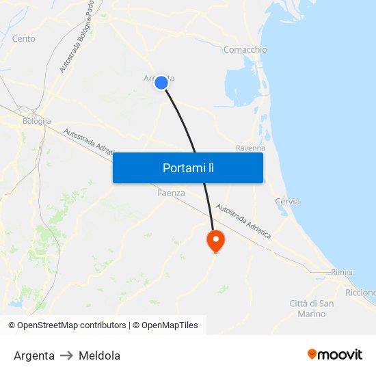 Argenta to Meldola map