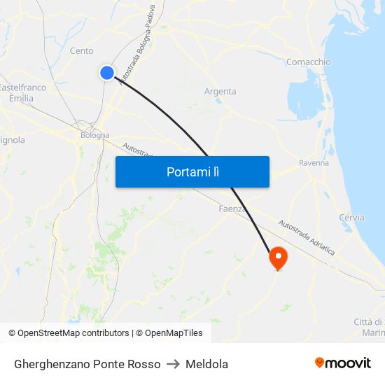 Gherghenzano Ponte Rosso to Meldola map