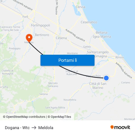 Dogana - Wtc to Meldola map