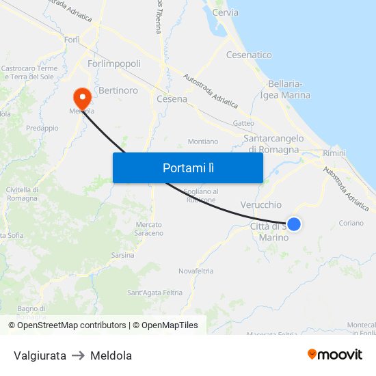 Valgiurata to Meldola map